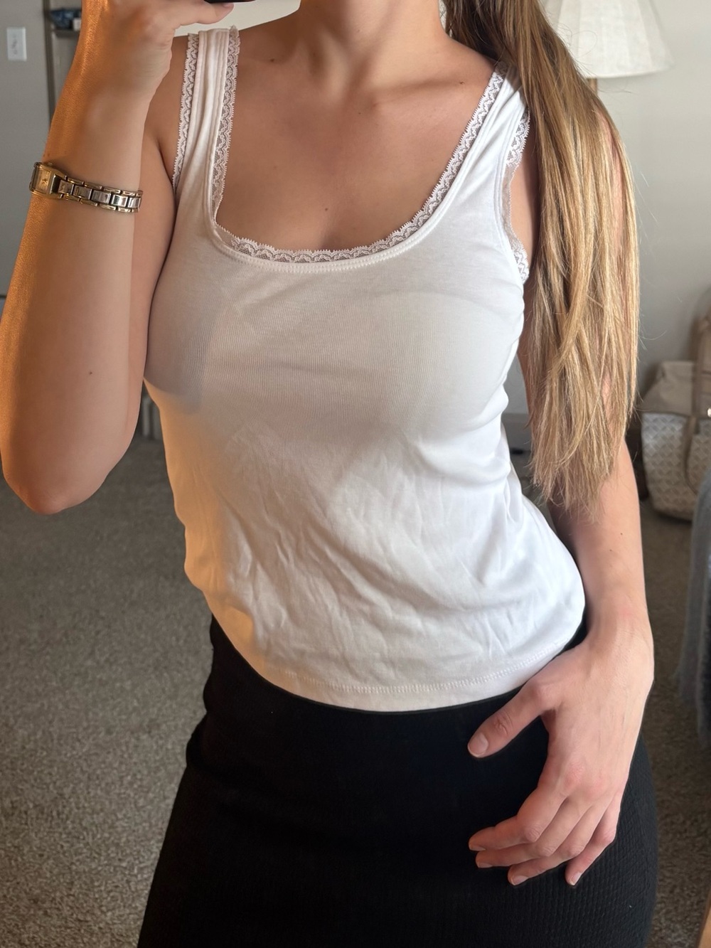 Abercrombie & Fitch White Lace-Trim Scoop Tank